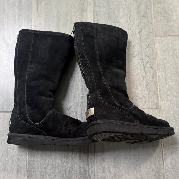 UGG Knightsbridge Tall Suede Shearling Lined Back Zip Boots Black Size 8 - Picture 3 of 13